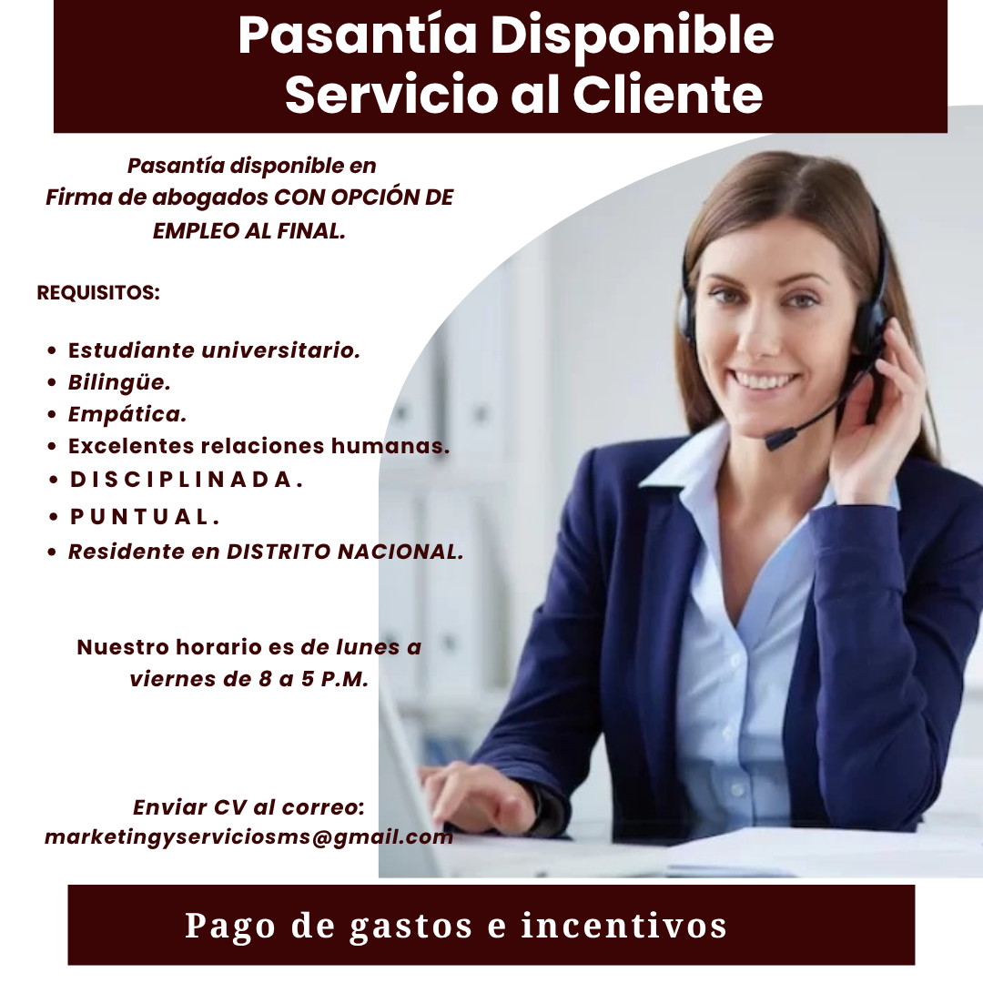 empleos disponibles - Pasantia para Servicio al Cliente en firma Abogado 0