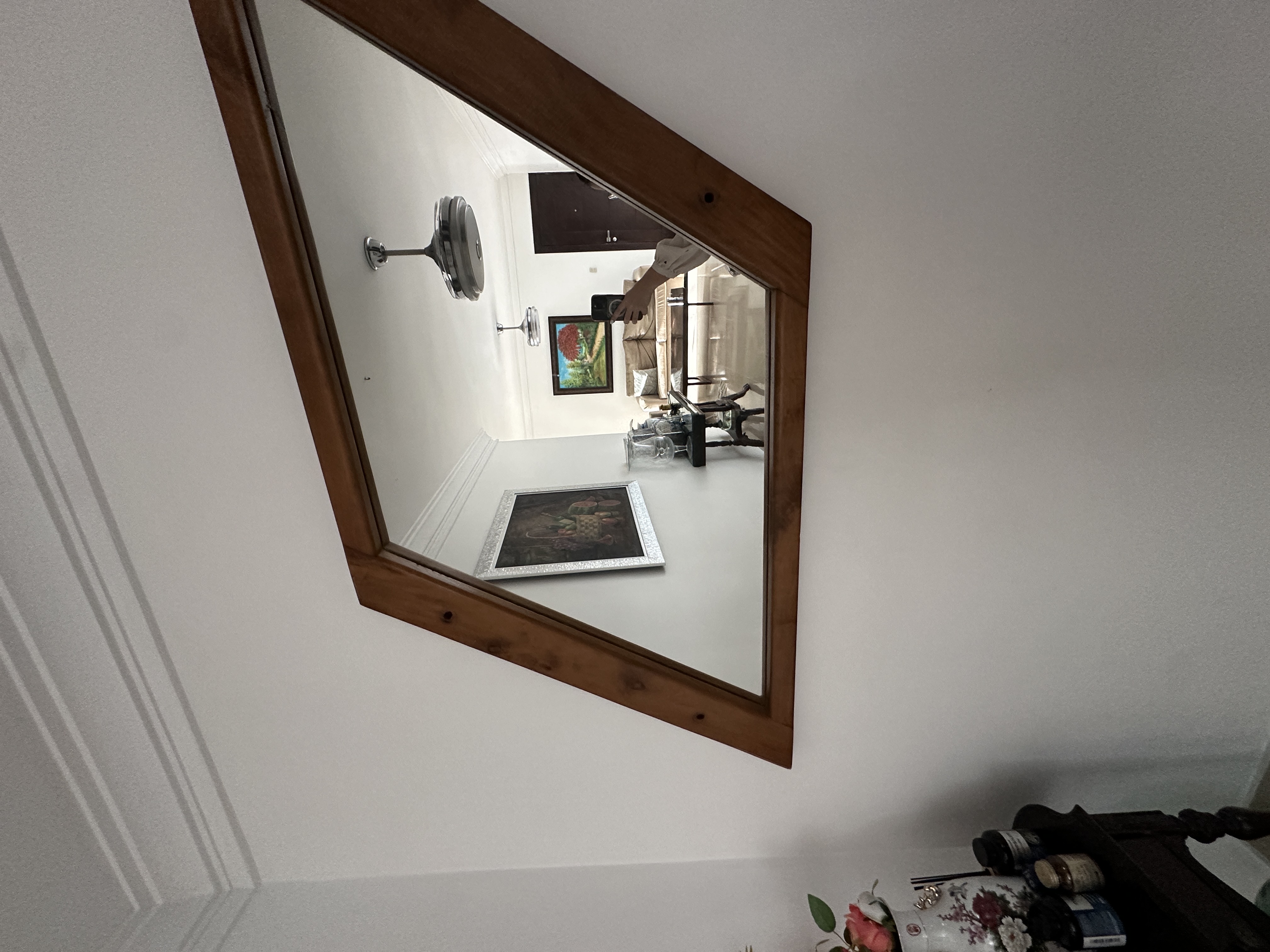decoración y accesorios - Espejo Decorativo de Pared con Marco de Madera Inclinada 
