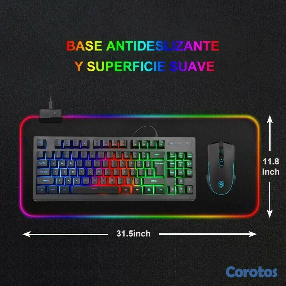 accesorios para electronica - Mousepad Gaming RGB de escritorio para Teclado y Ratón, Goma Impermeable con Bas 10