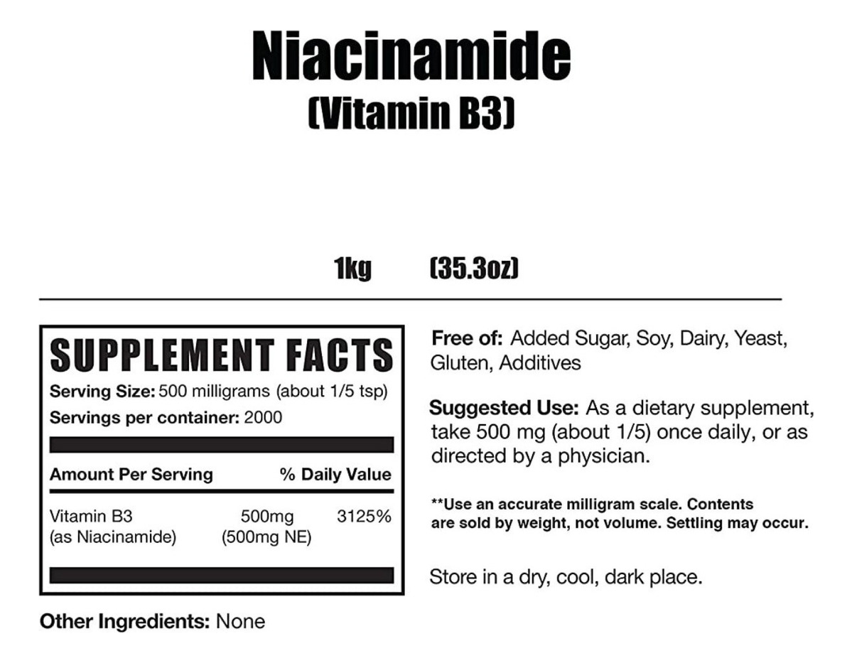Salud y Equipamiento Médico - Vitamina B3 Niacinamida 1000gr 1