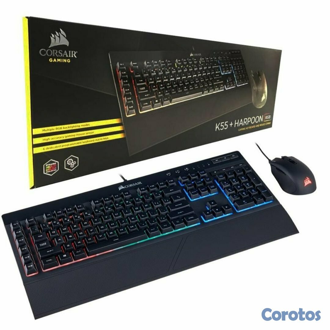 computadoras y laptops - TECLADO MOUSE CORSAIR (K55 + HARPOON) RGB GAMINING COMBO, USB, BACKLIT, ESPAÑOL  1