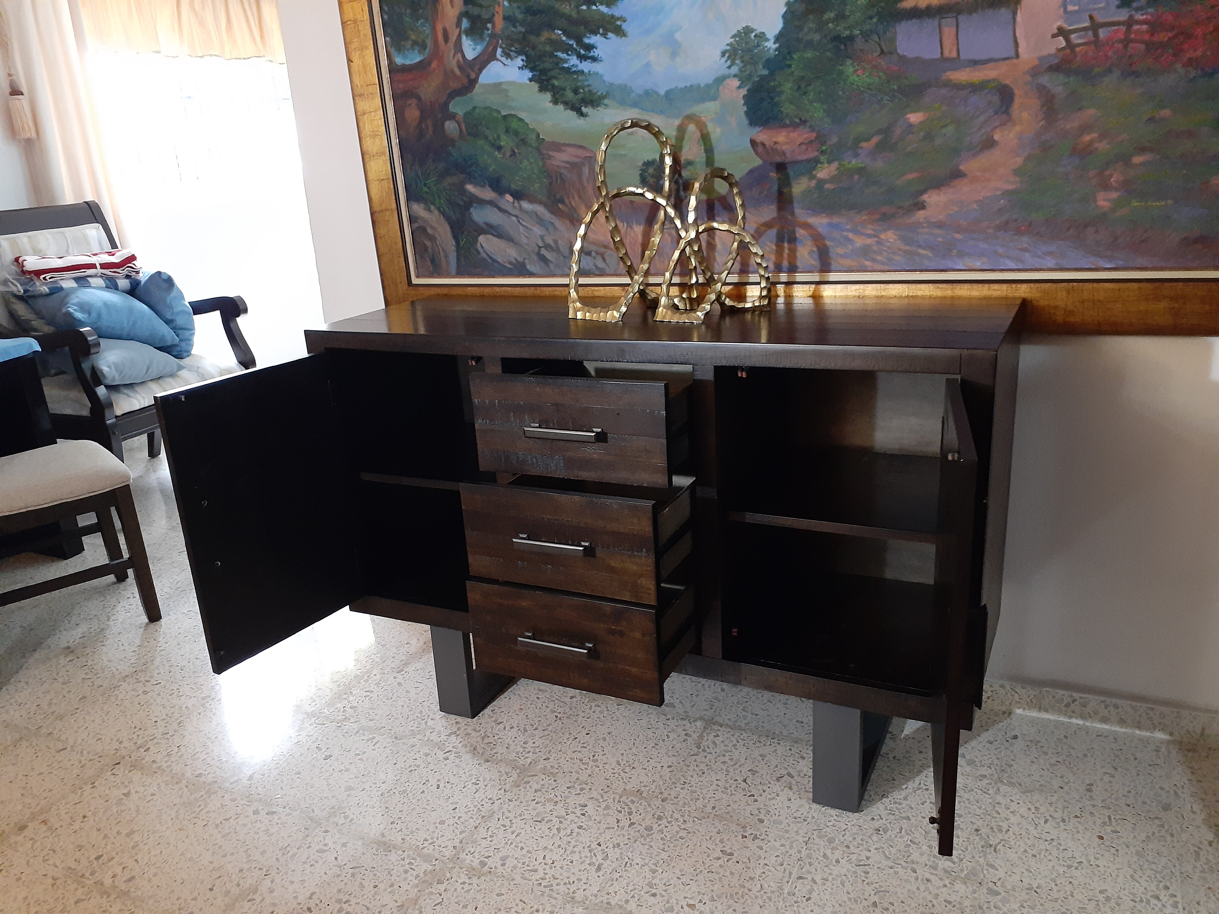 muebles y colchones - Credenza o repisa elegante moderna en madera y hierro 3