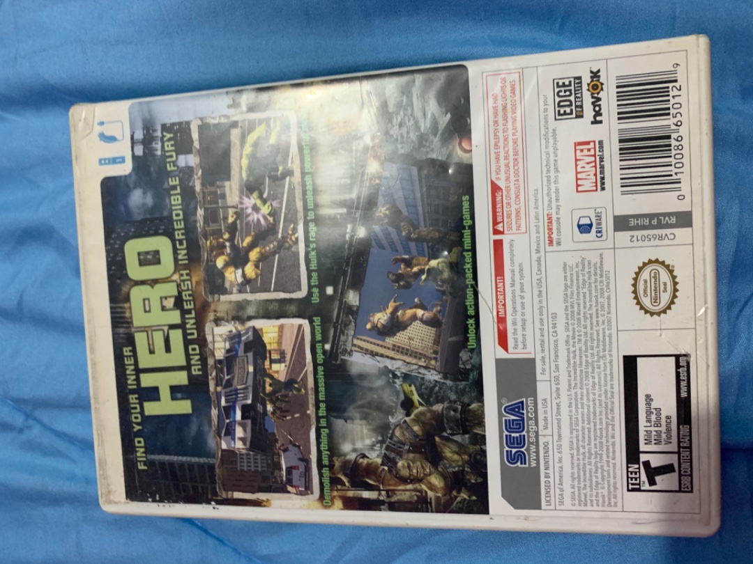 consolas y videojuegos - Cinta de Wii Hulk 1