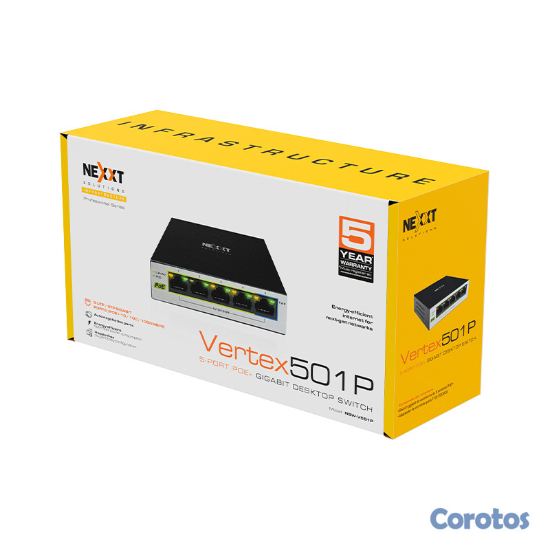 accesorios para electronica - SWITCH NEXXT  5 PUERTOS POE+ GIGABIT, 65W MAX 1