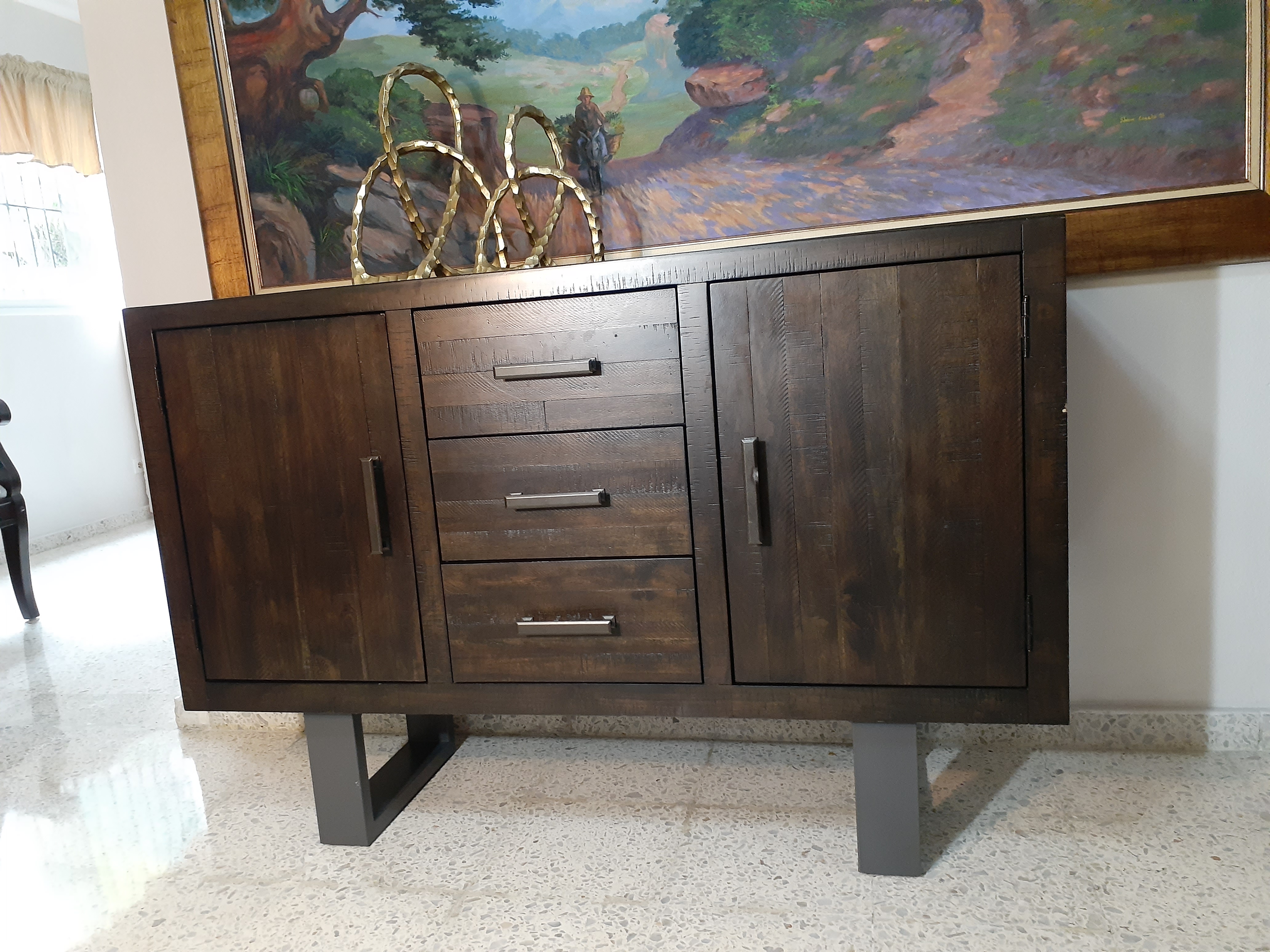 muebles y colchones - Credenza o repisa elegante moderna en madera y hierro 1