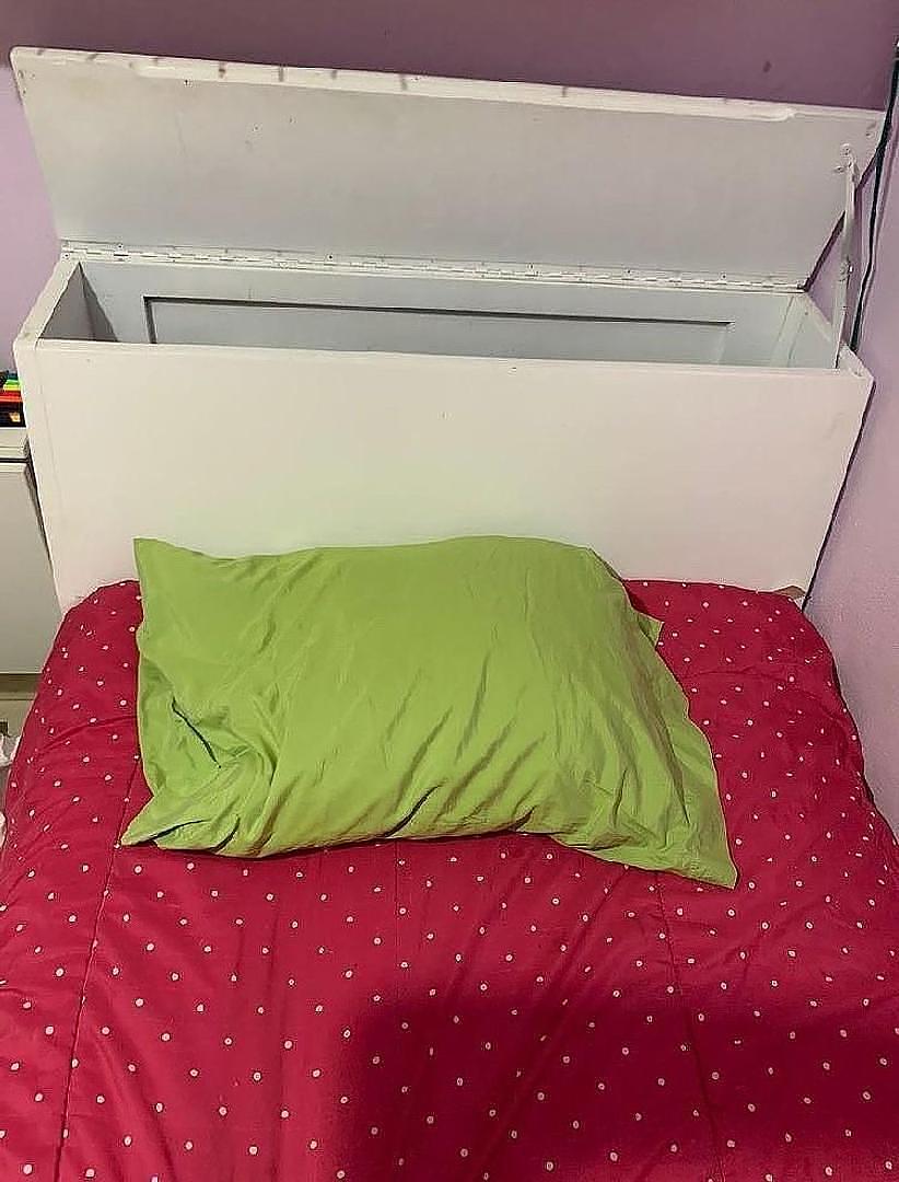 muebles y colchones - Cama twin, Blanca, Caoba, Espaldar con Almacenaje 1