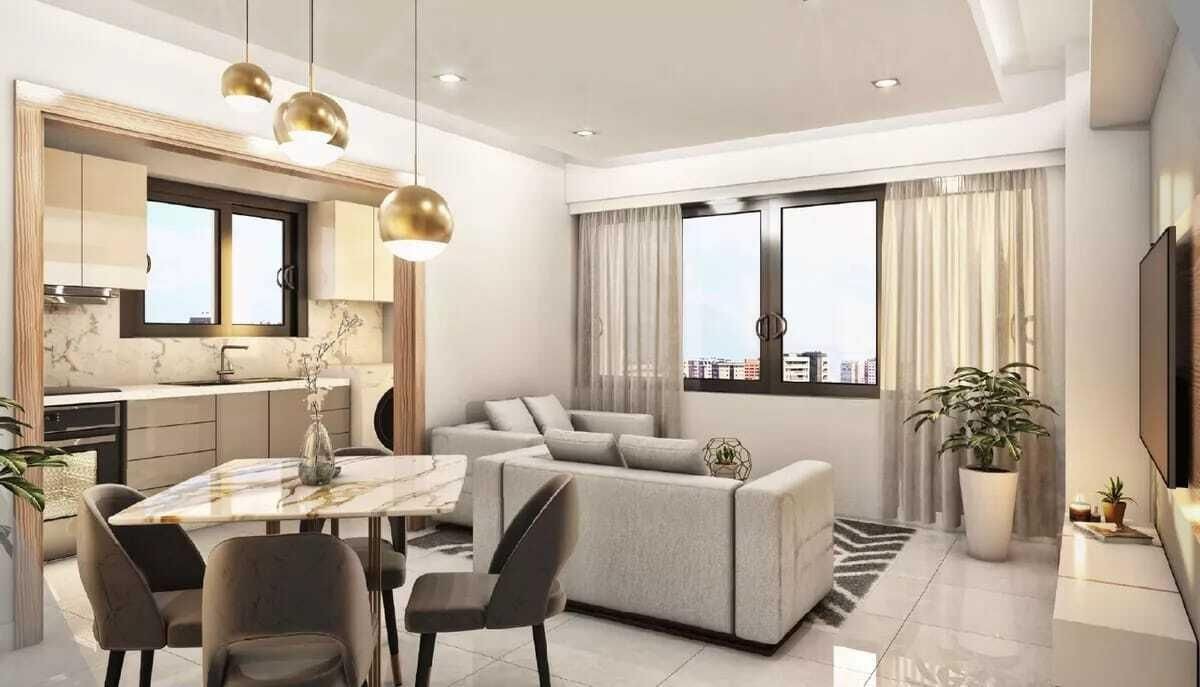 apartamentos - Apartamento en venta en torre de 10 niveles, 2 hab con baño, cuarto de servicio. 1