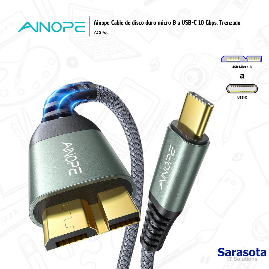 accesorios para electronica - Ainope Cable de disco duro micro B a USB-C 10 Gbps 1