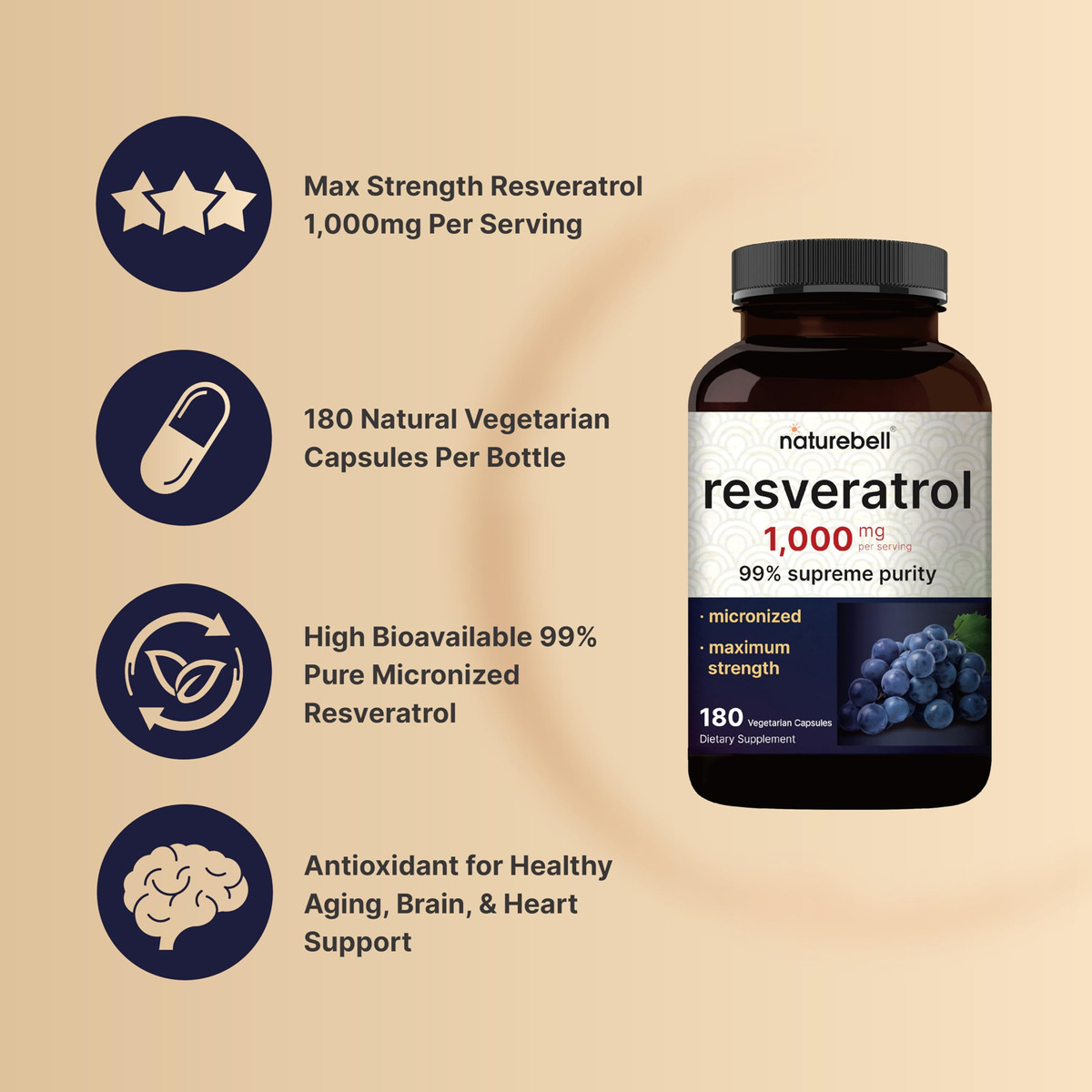 Salud y Equipamiento Médico - Suplemento De Resveratrol Naturebell 1000 Mg Por Porcion, 18 3
