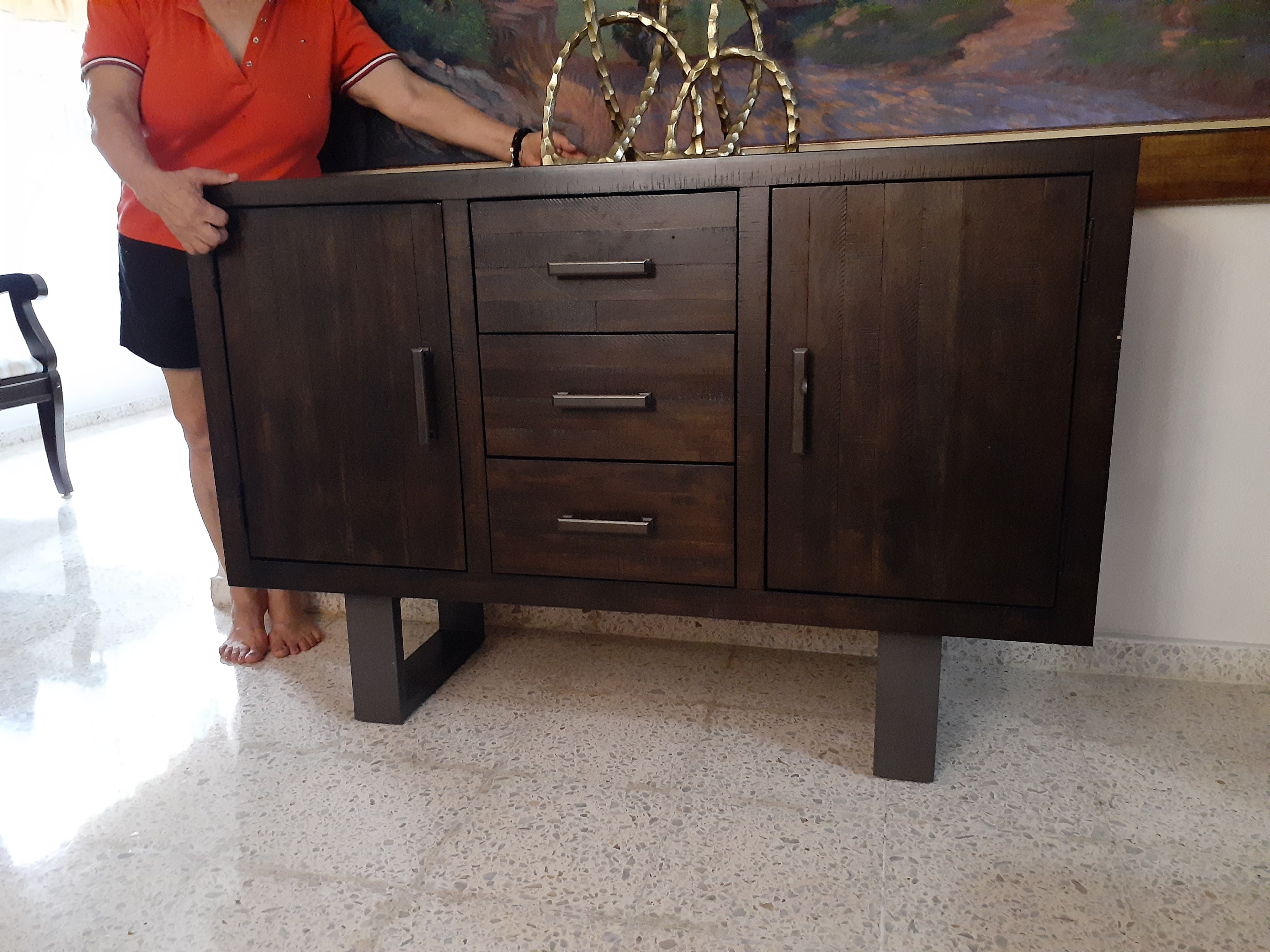 muebles y colchones - Credenza o repisa elegante moderna en madera y hierro 4