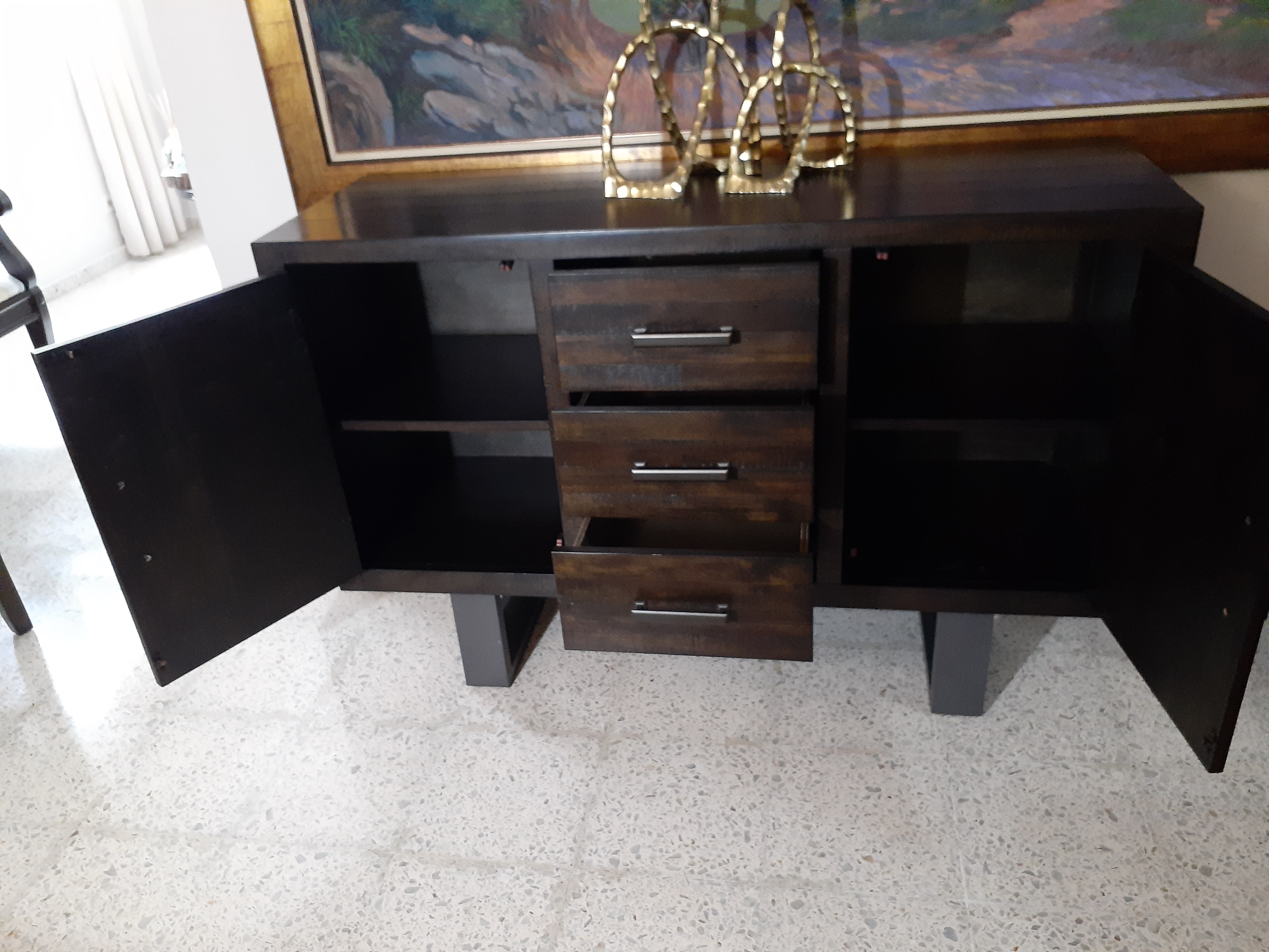 muebles y colchones - Credenza o repisa elegante moderna en madera y hierro 5