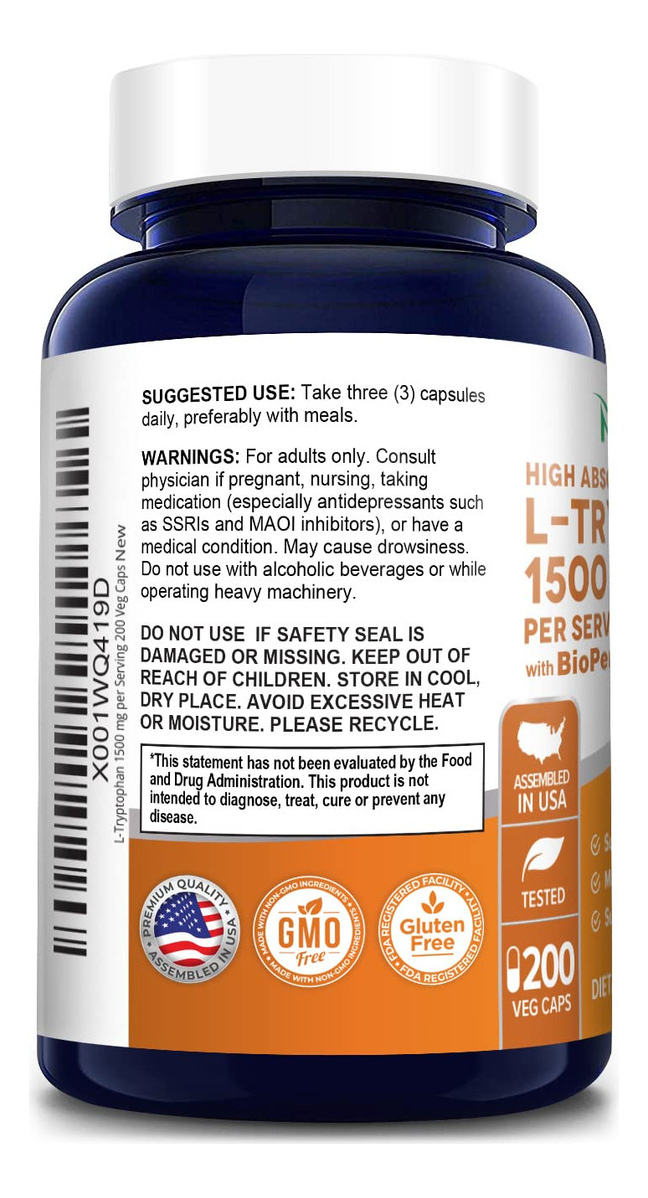 Salud y Equipamiento Médico - L-triptofano 1500mg Con Bioperine 200cap Nusapure 2
