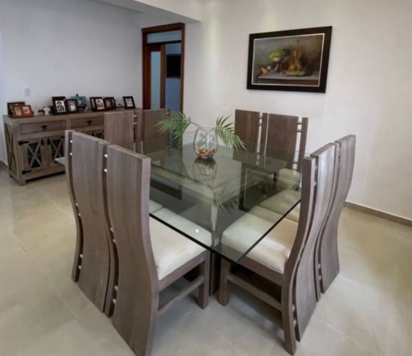 muebles y colchones - Juego de Comedor Cuadrado de 8 sillas y Credenza