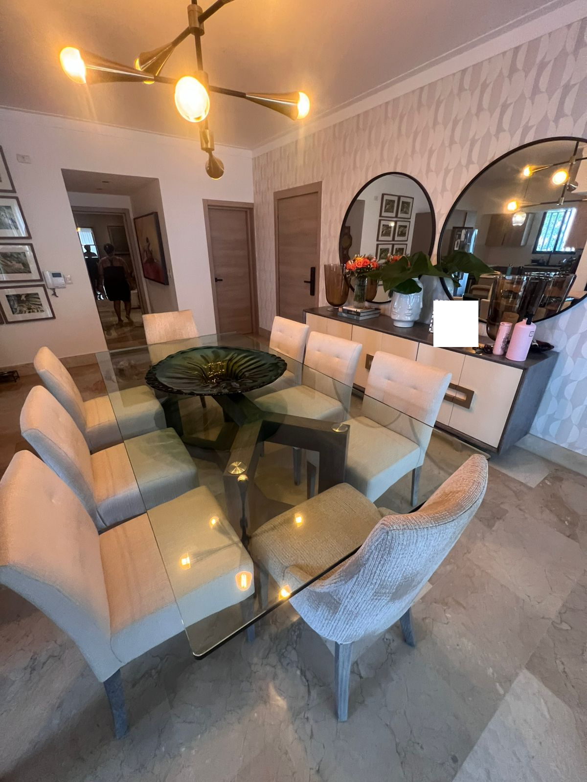 muebles y colchones - Comedor Madera Preciosa con Tope de Cristal  0