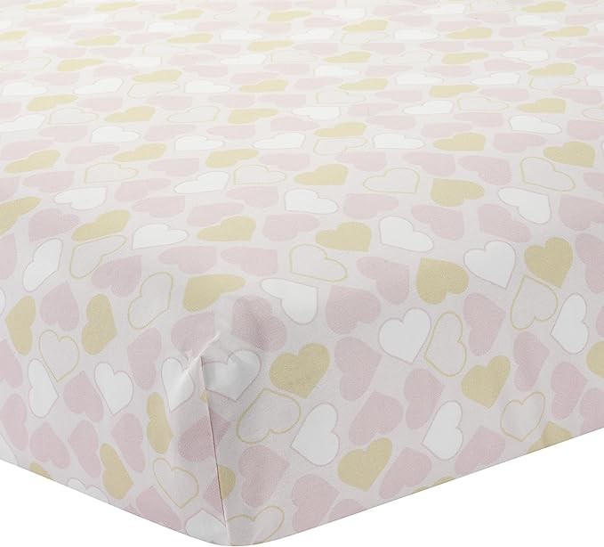 muebles - Juego de ropa de cama para cuna de 4 piezas Lambs & Ivy Baby Love Pink/Gold Hear 3