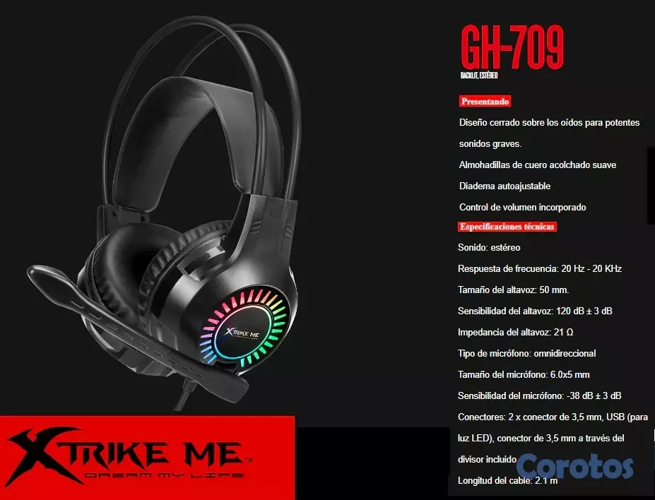 computadoras y laptops - AUDIFONO CON MICROFONO HEADSET GAMING 120 dB
XTRIKE ME GH709
 1