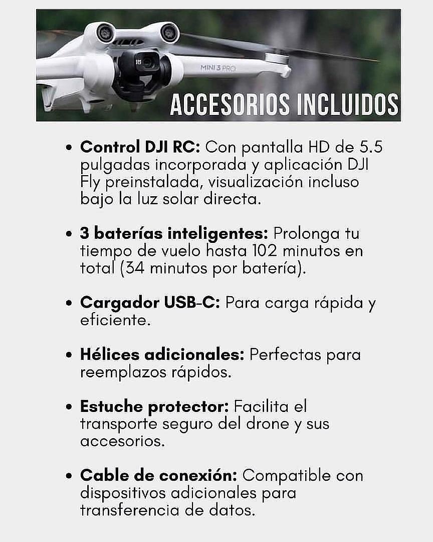 camaras y audio - Drone DJI MINI 3 PRO - 4k, 48 MP 3 baterías , Control RC Integrado 9