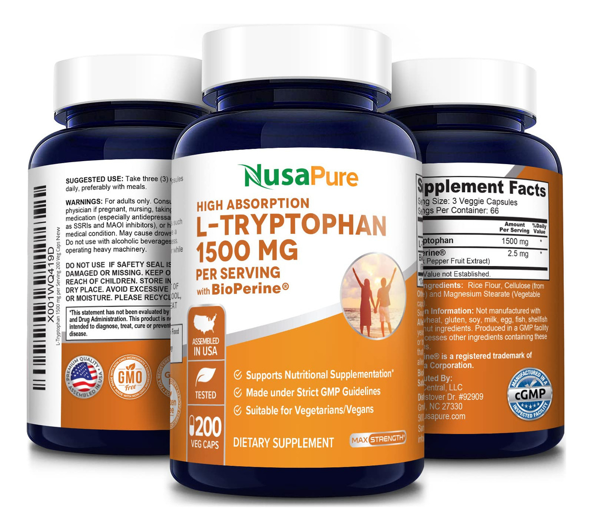 Salud y Equipamiento Médico - L-triptofano 1500mg Con Bioperine 200cap Nusapure 3