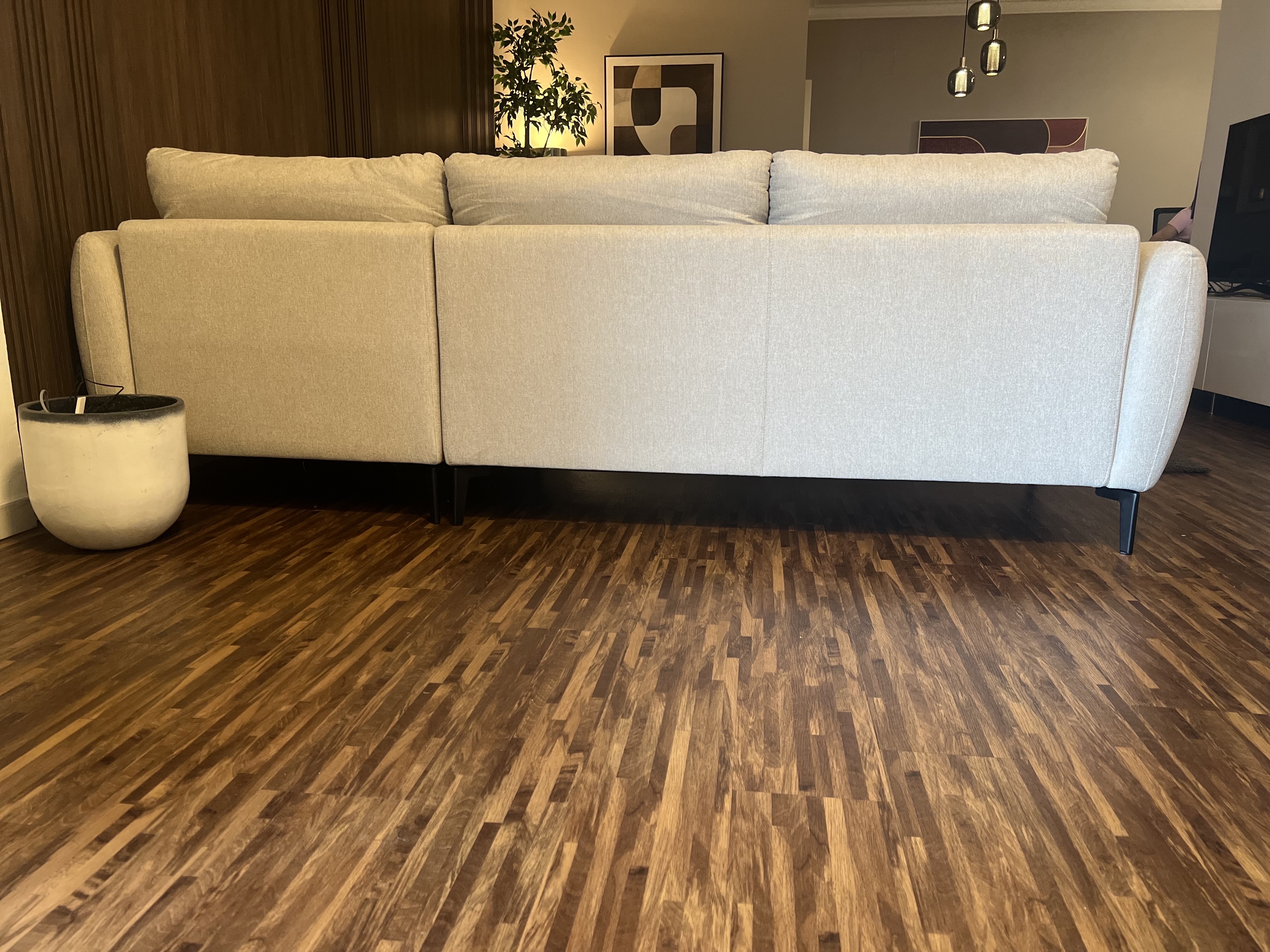 muebles y colchones - Sofá Seccional Moderno en L – Beige Claro 3