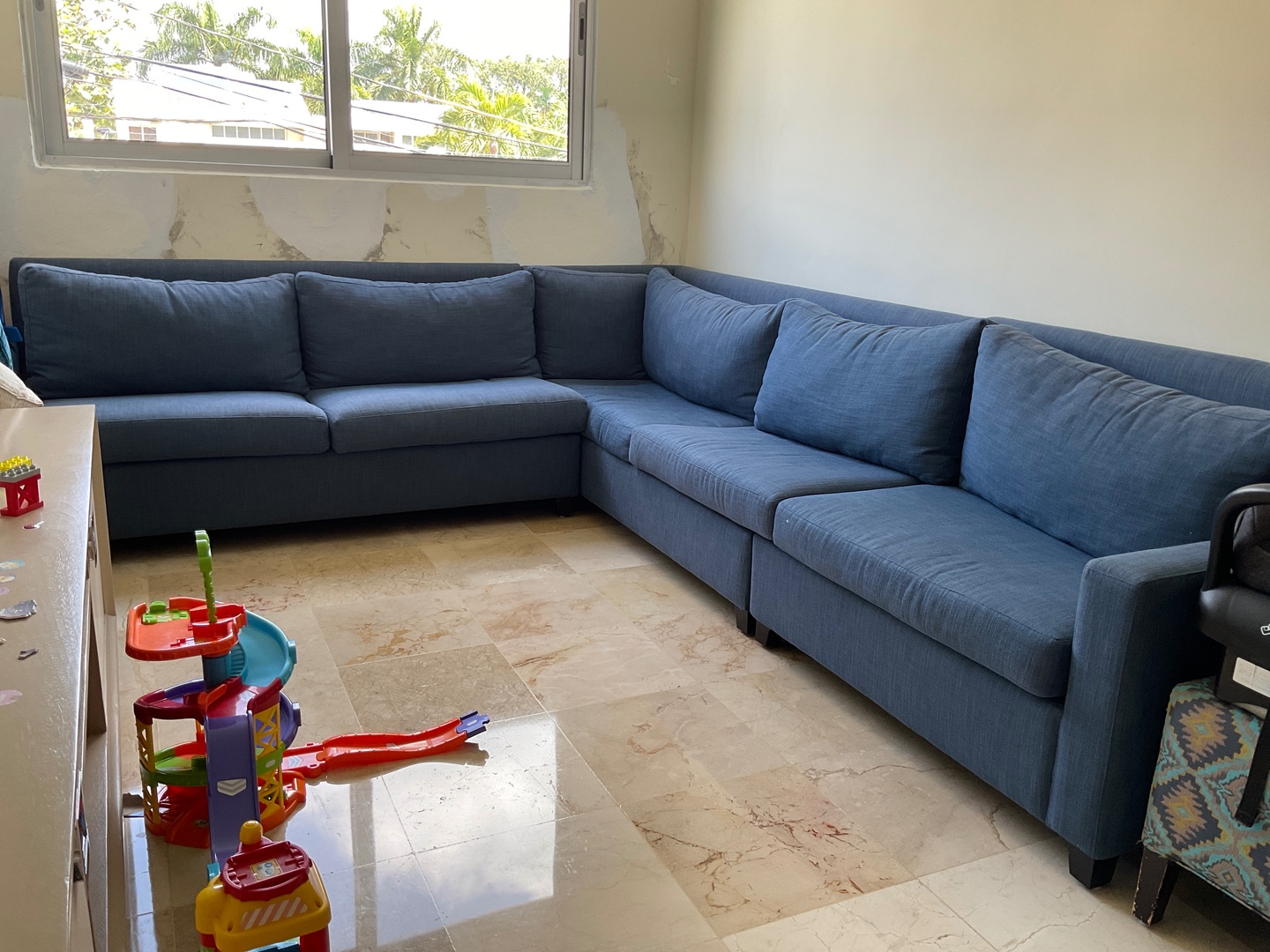 muebles y colchones - Sofa en L azul  0