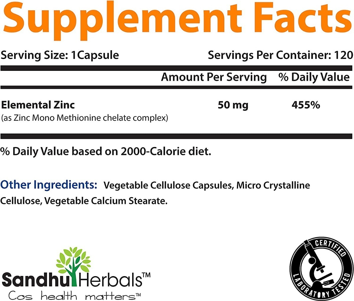Salud y Equipamiento Médico - Zinc 120cap 50 Mg Sandhuherbals 1