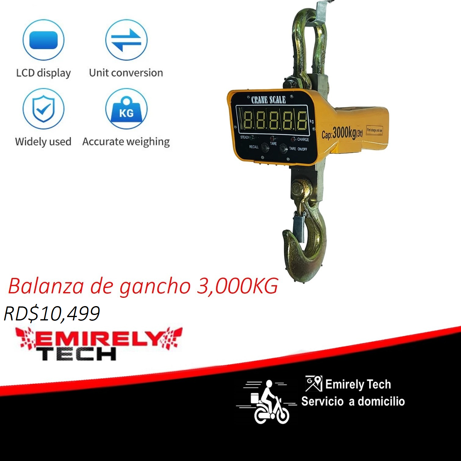 equipos profesionales - Balanza Digital Escala 3000Kg Peso gancho colgante 1