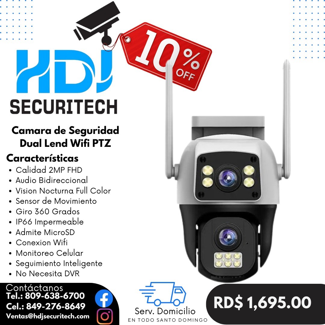 camaras y audio - Cámara de Seguridad Wifi Doble Lente 2MP Full HD