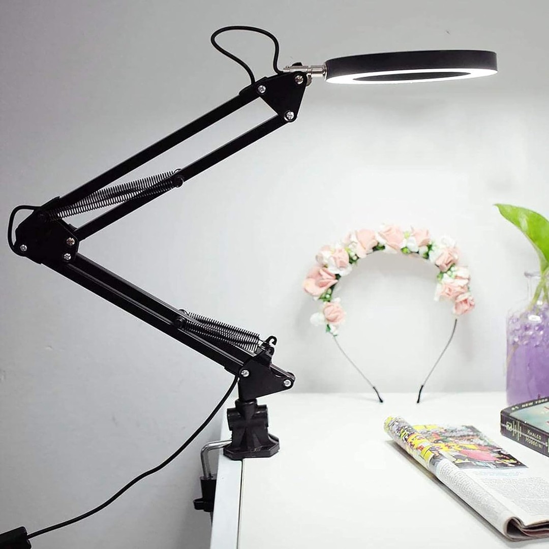 accesorios para electronica - Lámpara de escritorio con base y clip, regulable flexible de bajo consumo 4