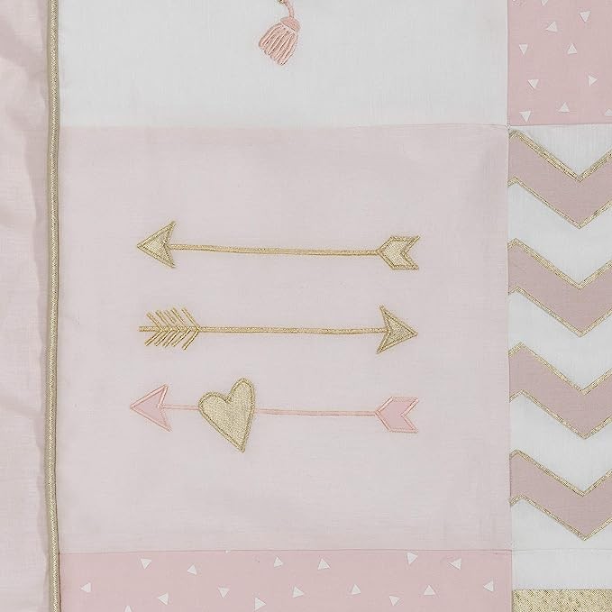 muebles - Juego de ropa de cama para cuna de 4 piezas Lambs & Ivy Baby Love Pink/Gold Hear 4