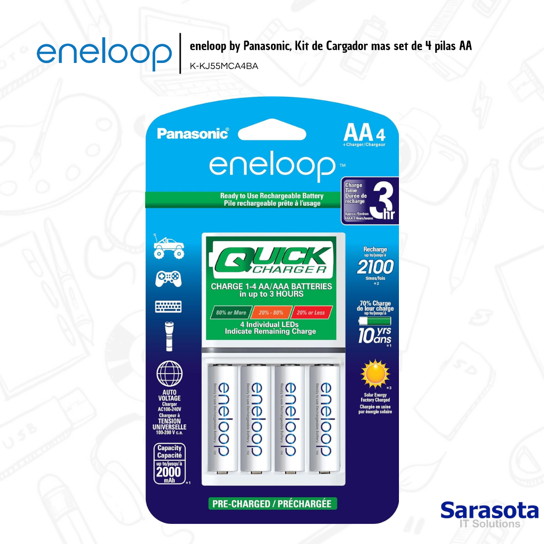 accesorios para electronica - eneloop by Panasonic, Kit de Cargador más set de 4 3