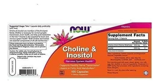 Salud y Equipamiento Médico - Choline Colina & Inositol 100 Capsulas 500mg Sistem Nervioso 1