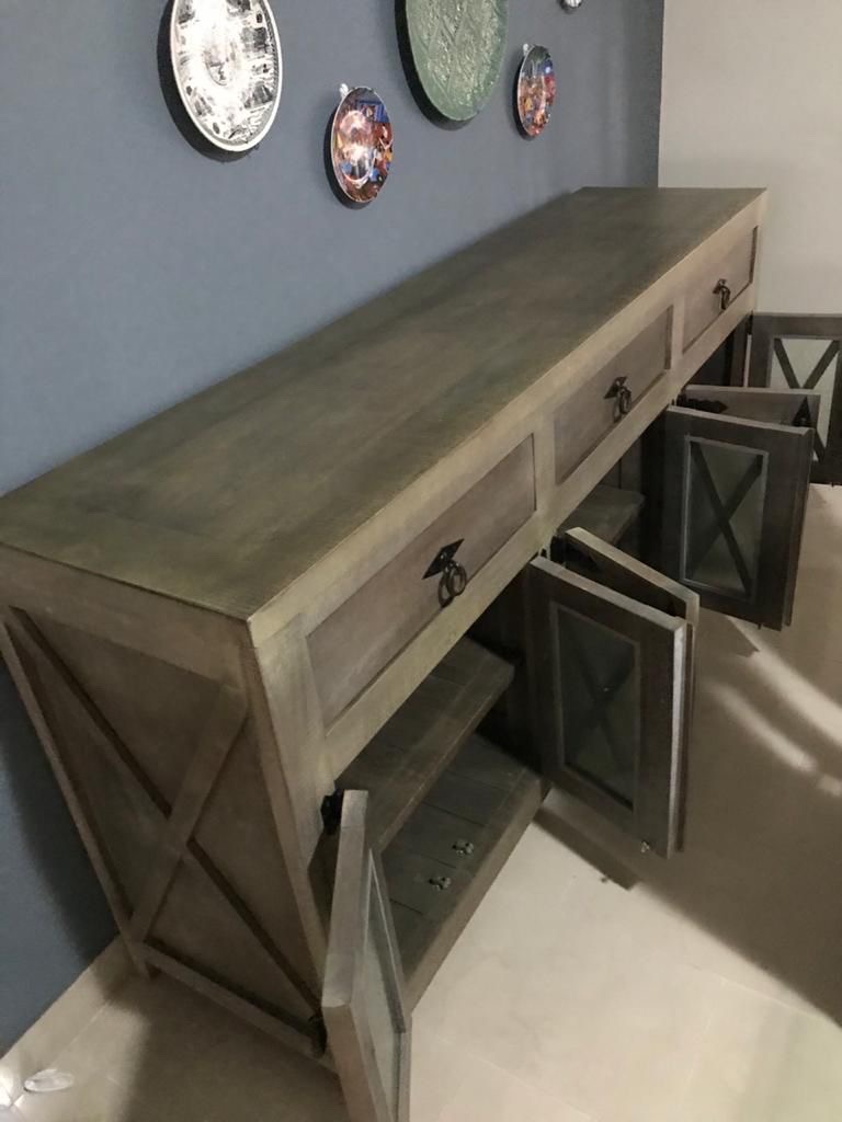 muebles y colchones - Juego de Comedor Cuadrado de 8 sillas y Credenza 2