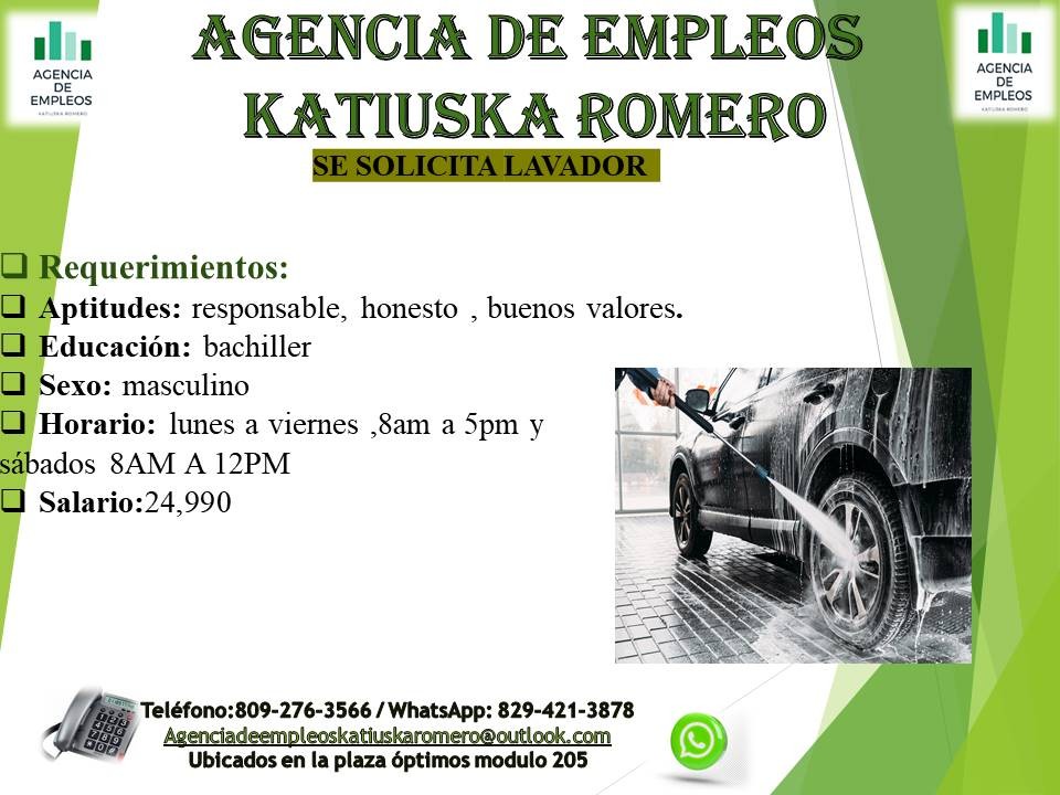 empleos disponibles - lavador de vehículos 