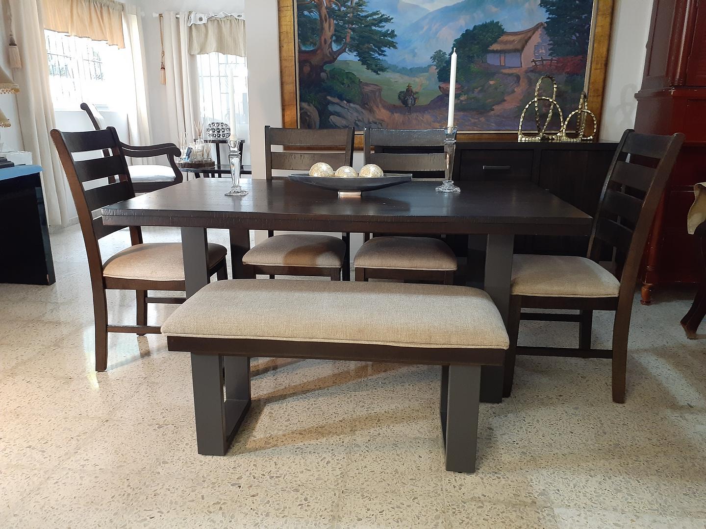 muebles y colchones - Hermoso juego de comedor moderno de 6 asientos en madera y Hierro. 0